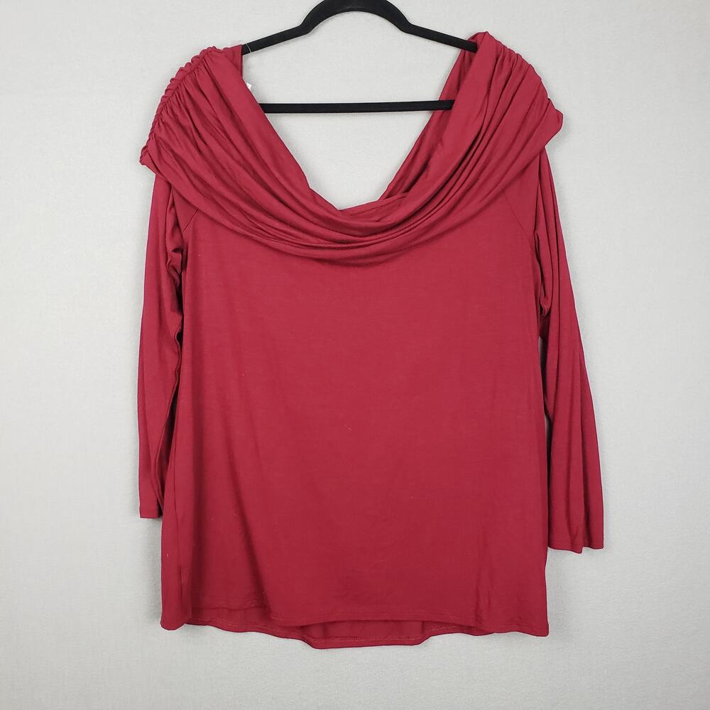 Maurices 1X Cowl Drape Neck Blouse Top Maroon Red Holiday Party Romantic NWT